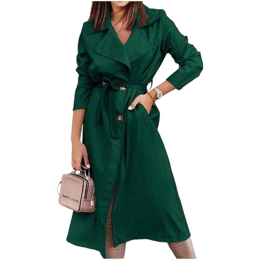 Damen eleganter Trenchcoat mit Taillengürtel und großen Taschen EB
