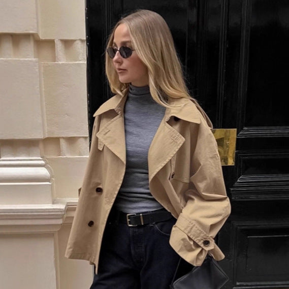 Damen Übergröße Trenchcoatjacke mit doppelter Knopfleiste und lässigem Schnitt EB