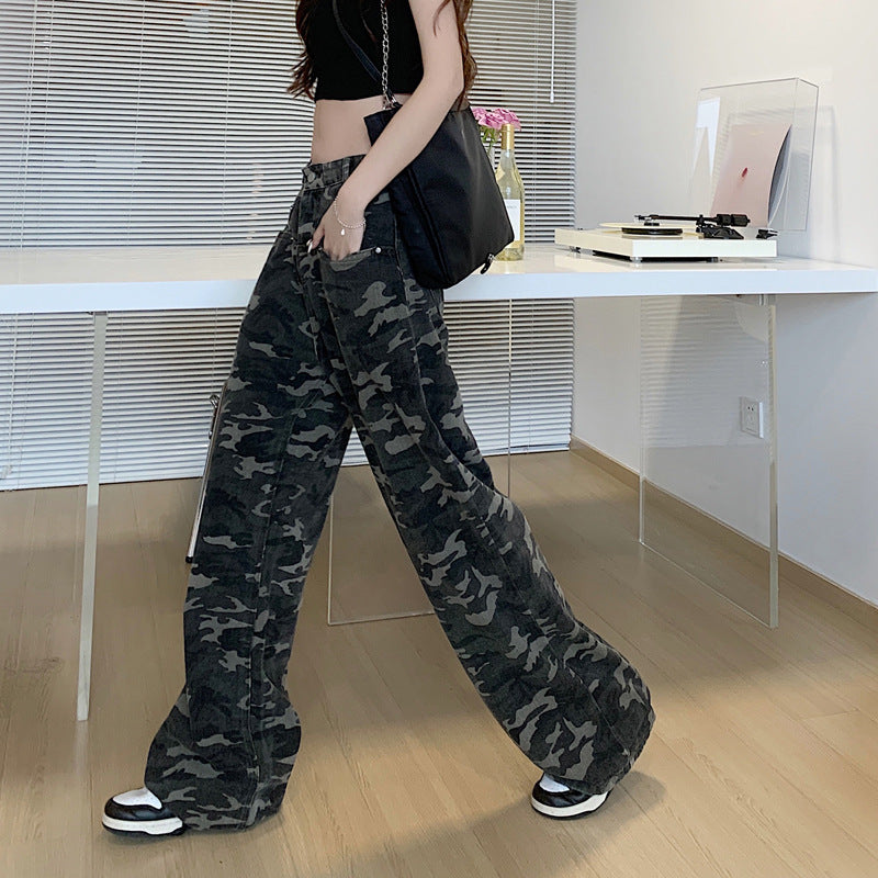 Damen Cargohose mit weitem Bein und modernem Camouflage-Muster EB