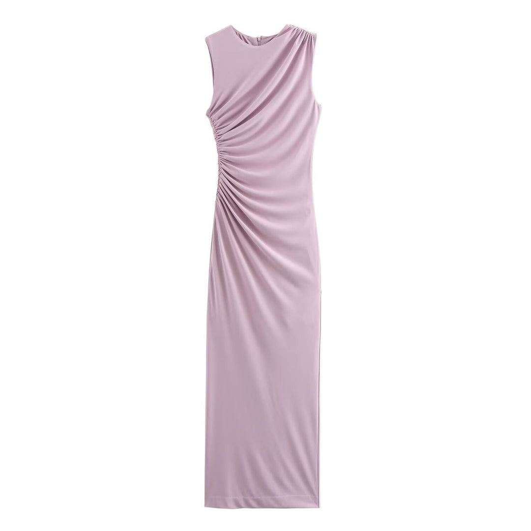 Damen elegantes Maxikleid mit raffinierten Drapierungen EB
