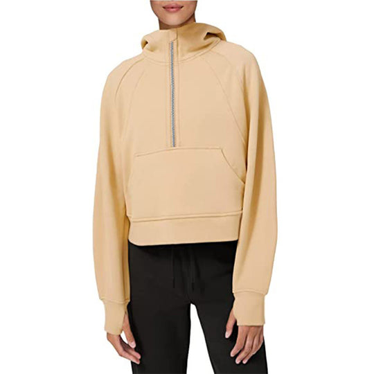 Damen sportlicher Fleece-Hoodie mit halbem Reißverschluss EB