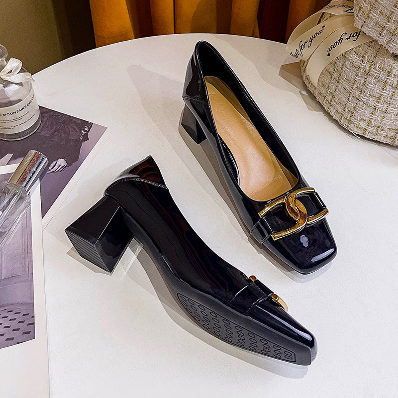 Damen elegante Blockabsatzschuhe mit modischem Schnallenakzent EB