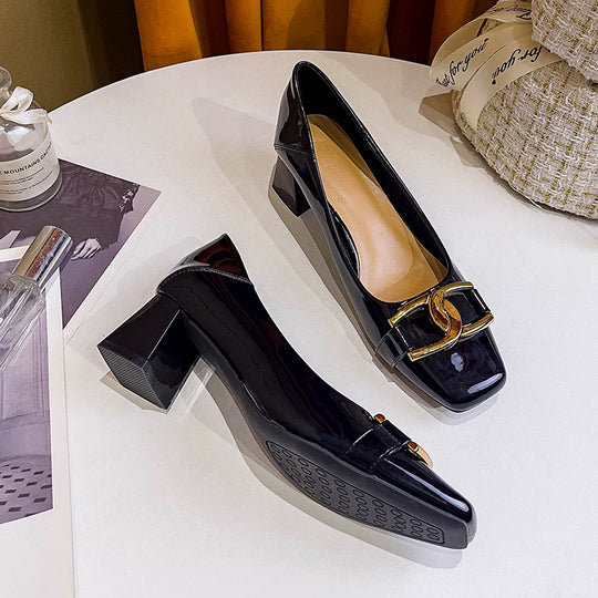Damen elegante Blockabsatzschuhe mit modischem Schnallenakzent EB