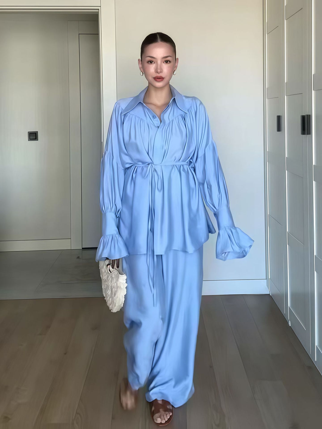 Damen Schicke Bluse und weite Hose im eleganten Look EB