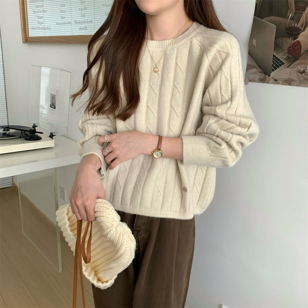 Damen Grob gestrickter Sweater mit Rundhalsausschnitt und lässiger Passform EB