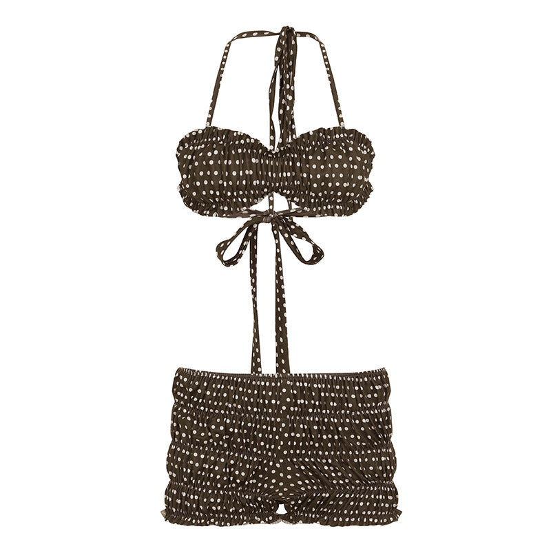 Damen Bandeau-Bikini Set mit Rüschung und verspieltem Punktdesign EB