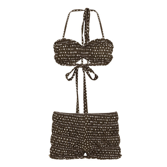 Damen Bandeau-Bikini Set mit Rüschung und verspieltem Punktdesign EB