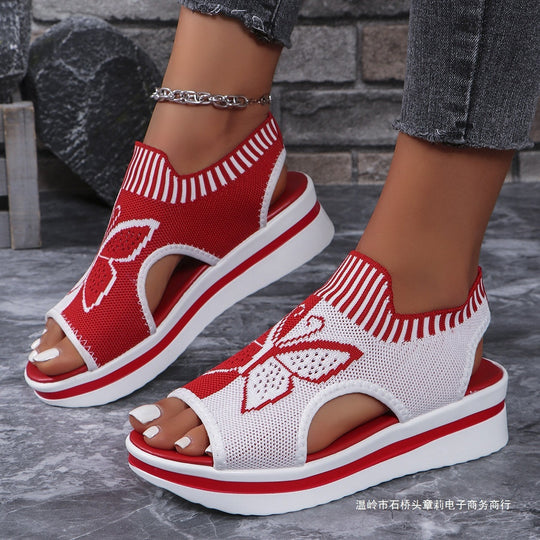 Damen Sportliche Plateau-Sandalen mit modischem Schmetterlingsmotiv EB