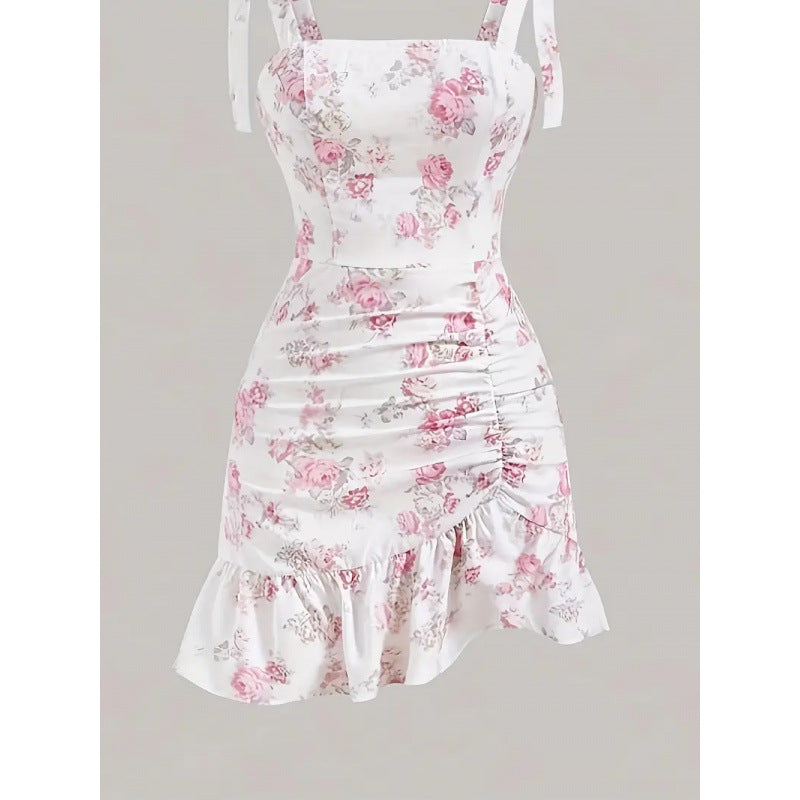 Damen Minikleid mit floralen Rüschendetails und taillierter Silhouette EB