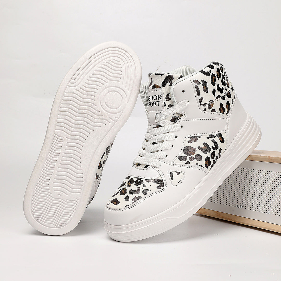 Damen Sneaker mit modischem Leopardenmuster und hoher Sohle EB