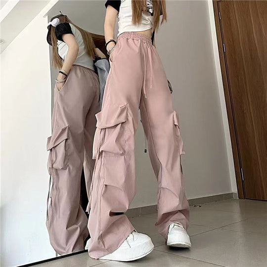Damen nan ultraleichte Freizeit-Hose mit hohem Elastikbund, Kordelzug und verstellbarem Beinabschluss EB