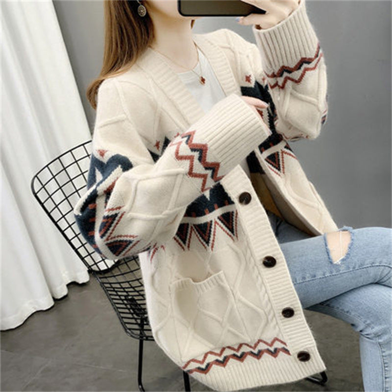 Damen Grobstrick-Cardigan mit modernem Muster und praktischen Taschen EB