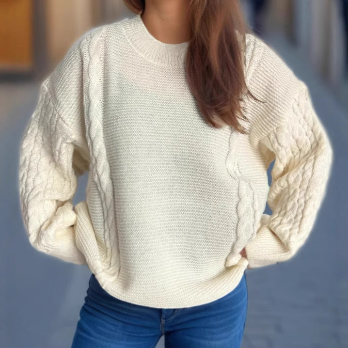 Damen Grobstrickpullover mit eleganten Zopfmuster und lässigem Schnitt EB