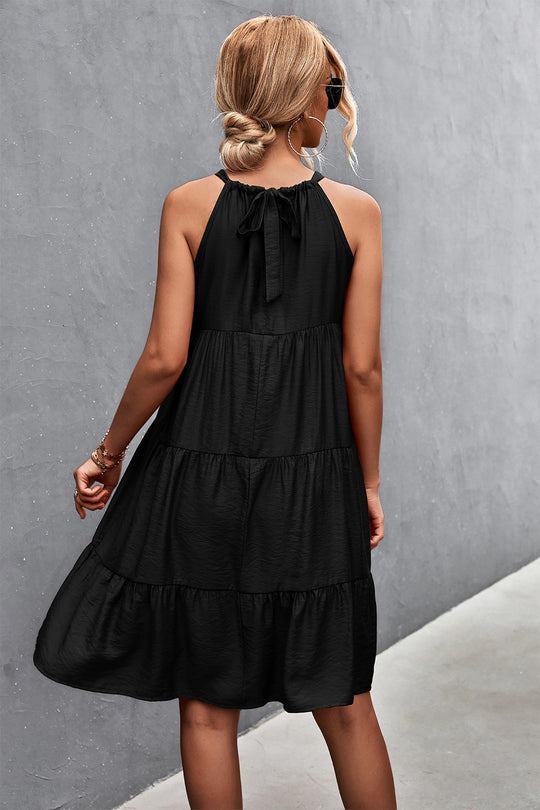 Damen Lässiges Sommerkleid mit hochgeschlossenem Kragen und voluminösem Rock EB