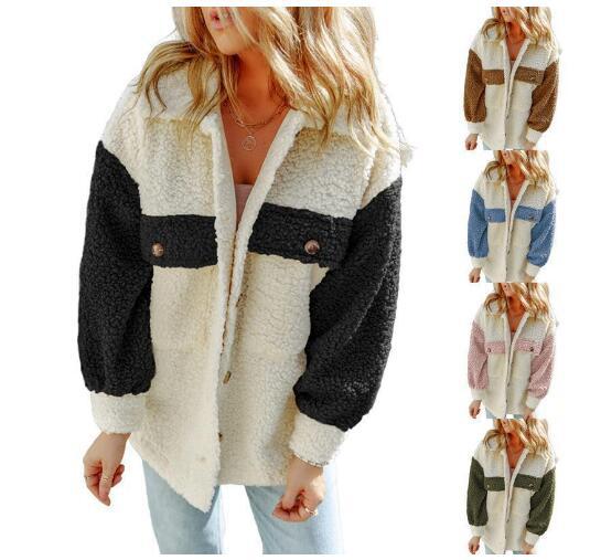 Damen Kuschelige Teddyjacke mit Kontrast-Ärmeln EB