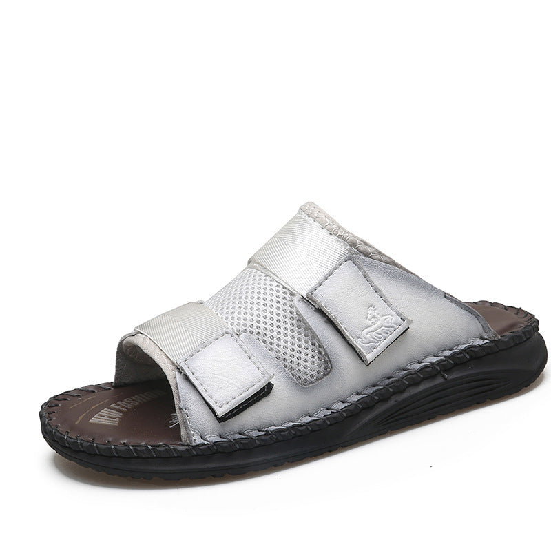 Herren Atmungsaktive Leder-Sandalen mit verstellbarem Klettverschluss EB