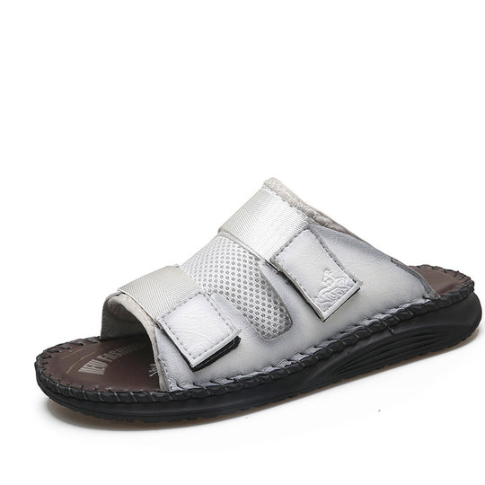 Herren Atmungsaktive Leder-Sandalen mit verstellbarem Klettverschluss EB
