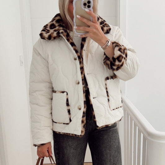 Damen Kunstfelljacke mit modischem Leopardenmuster und komfortablem Schnitt EB