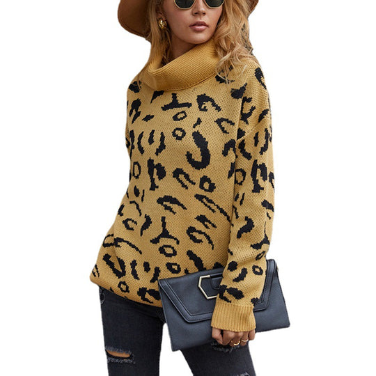 Damen gemütlicher Oversized-Pullover mit trendigem Leopardenmuster EB