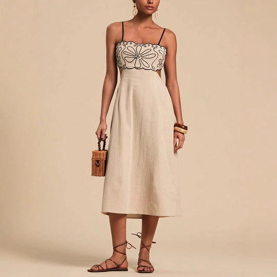 Damen luftiges Maxikleid mit floralem Oberteil EB