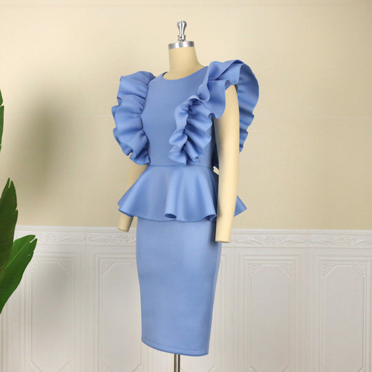 Damen figurbetontes Kleid mit extravaganten Rüschendetails EB