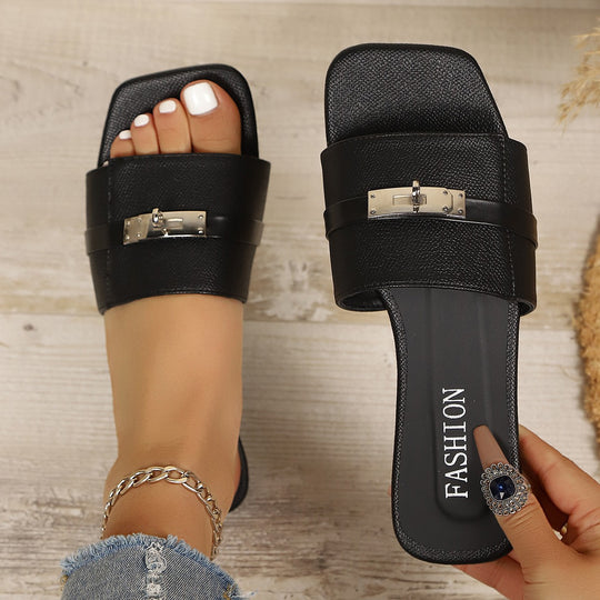 Damen Modische Slidesandalen mit elegantem Riemendesign und komfortabler Polsterung EB