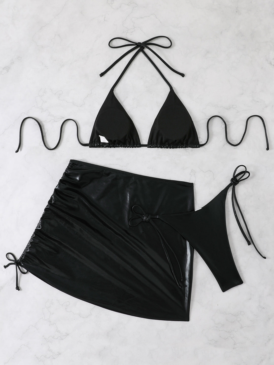 Damen Bikini-Set mit glänzendem Triangel-Oberteil und hohem Taillenschnitt EB