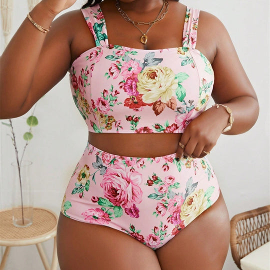 Damen Hochtailliertes Bikini-Set mit floralem Design EB