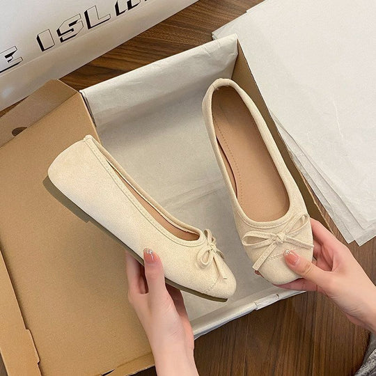 Damen Ballerina-Slipper mit quadratischer Zehenbox, weichem Komfortfußbett und Zierschleife EB