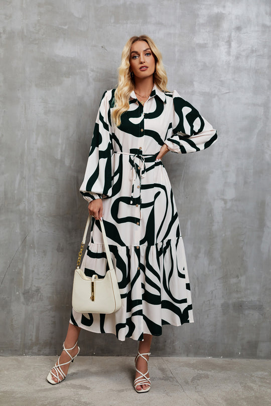 Damen Hemdblusenkleid mit modernem Grafikdruck und taillierter Silhouette EB