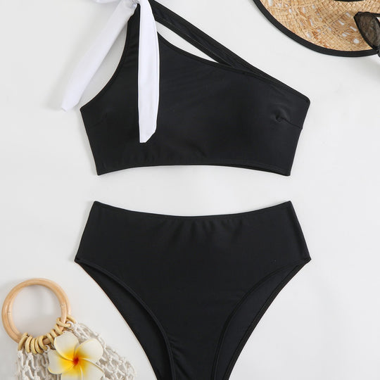 Damen Bikini-Set mit asymmetrischem Oberteil und hohem Taillenbund EB
