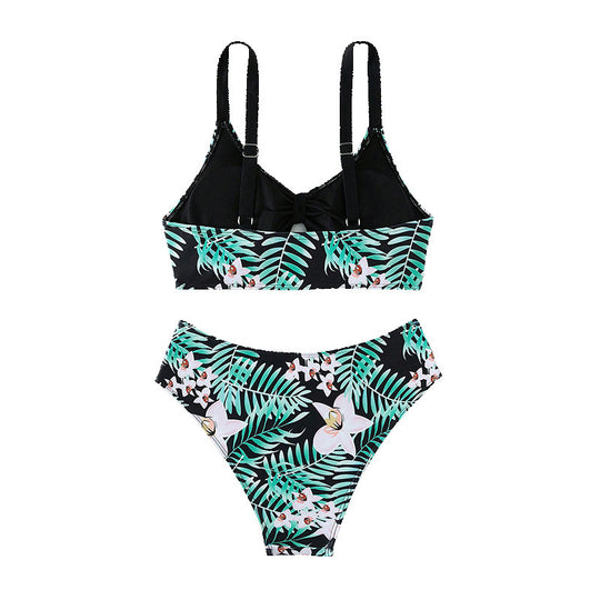Damen Bikini-Set mit hohem Beinausschnitt und femininen Blumenmustern EB
