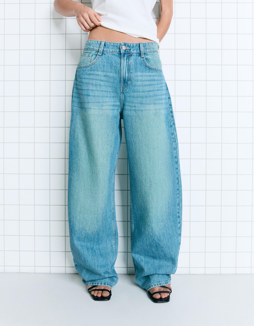 Damen nan hohe Taillenweite Palazzo-Denim mit weitem Bein und cleanem Five-Pocket-Design EB