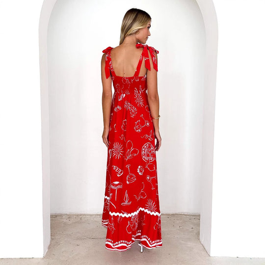 Damen Maxikleid mit verspielten Rüschendetails und zartem Blumenmuster EB