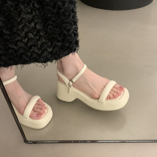 Damen modische Plateau-Sandalen mit verstellbarem Riemen und rutschfester Sohle EB