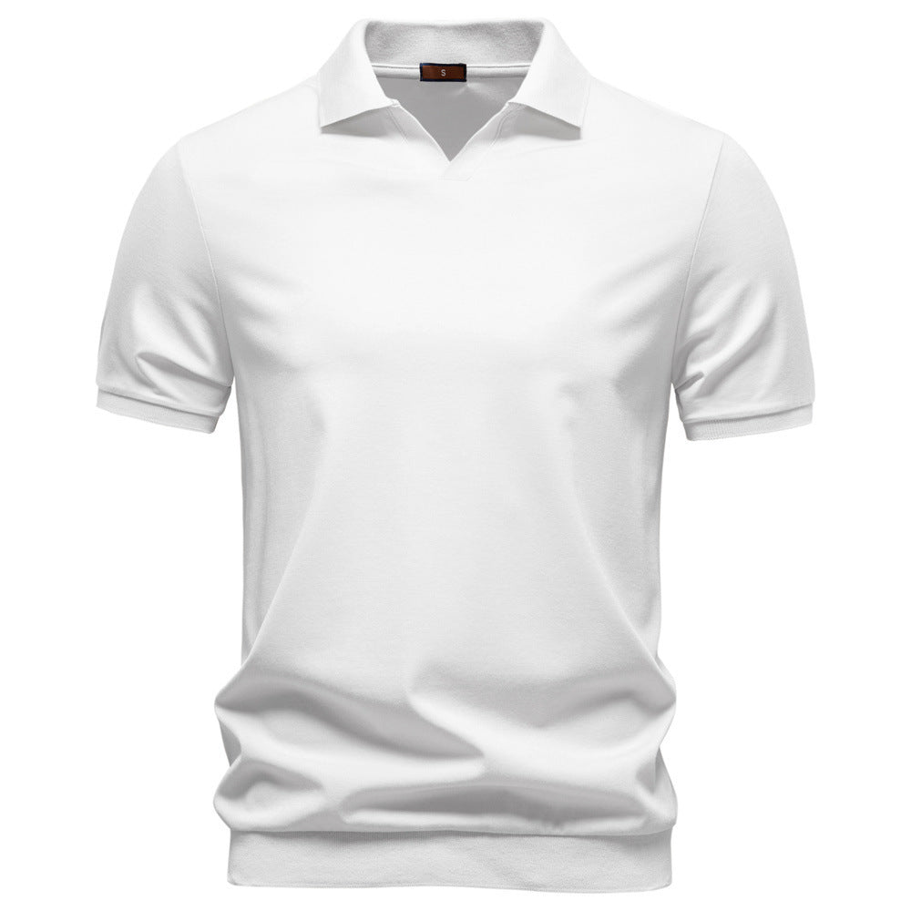 Herren nan feinstrickiges Kurzarm-Poloshirt mit offenem V-Kragen und elastischem Saum EB