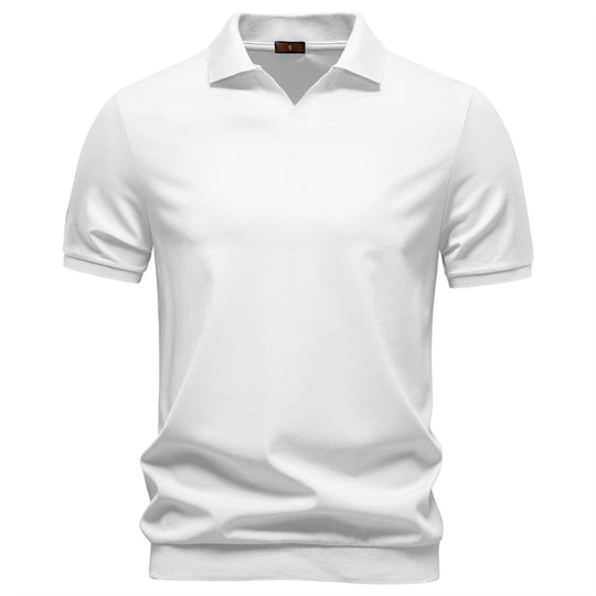 Herren nan feinstrickiges Kurzarm-Poloshirt mit offenem V-Kragen und elastischem Saum EB