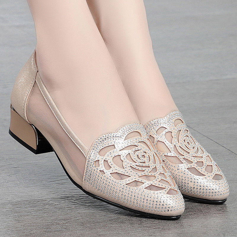 Damen Geschlossene Ballerinas mit floralem Spitzenmuster und rutschfester Sohle EB
