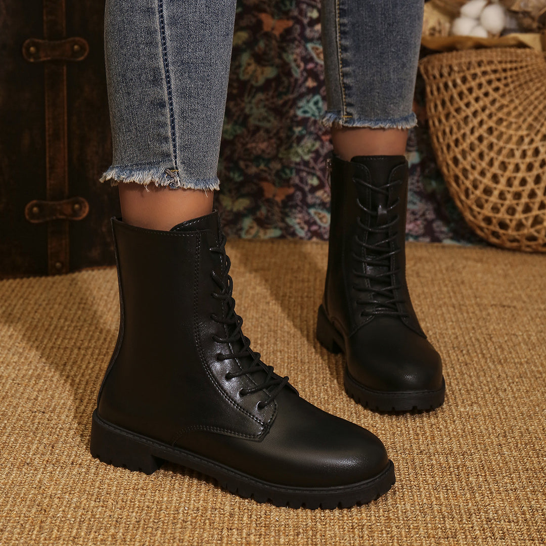 Damen  Schnürstiefel mit seitlichem Reißverschluss und profilierter Gummilaufsohle EB