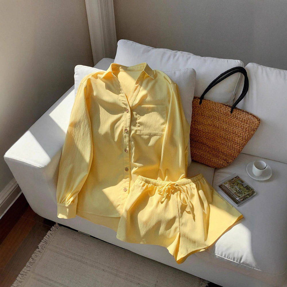 Damen lässiges Kurzarmhemd und Shorts Set EB