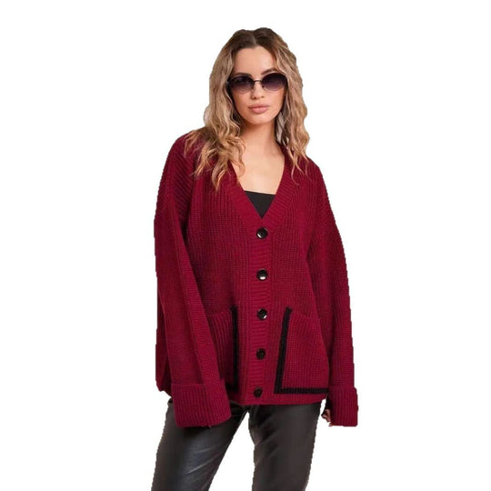 Damen Strickjacke mit großem Kragen und Taschen EB