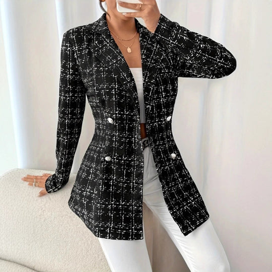 Damen Langblazer mit stylischem Karomuster und tailliertem Schnitt EB