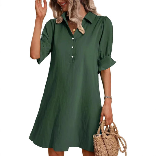 Damen lässiges Hemdkleid mit kurzen Ärmeln und praktischen Taschen EB