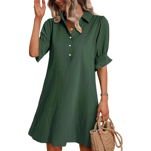 Damen lässiges Hemdkleid mit kurzen Ärmeln und praktischen Taschen EB