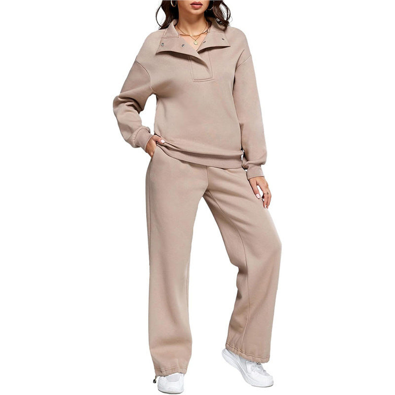 Damen Bequemes Freizeit-Set mit Stehkragen und weiten Hosen EB