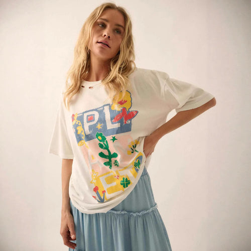 Damen Oversized T-Shirt mit kreativem Print und lockerer Passform EB