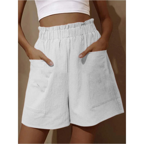 Damen lässige Leinen-Shorts mit elastischem Taillenzug und praktischen Seitentaschen EB