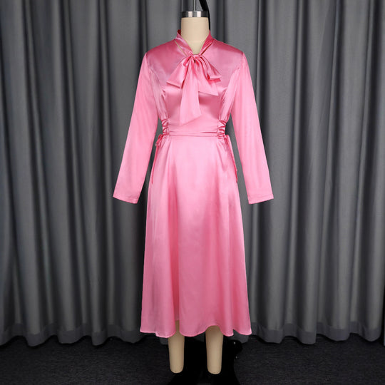 Damen Elegantes Midikleid mit Raffinierter Schleifenbindung EB