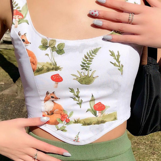 Damen Crop Top mit kunstvollem Flora-Design und verstellbaren Trägern EB
