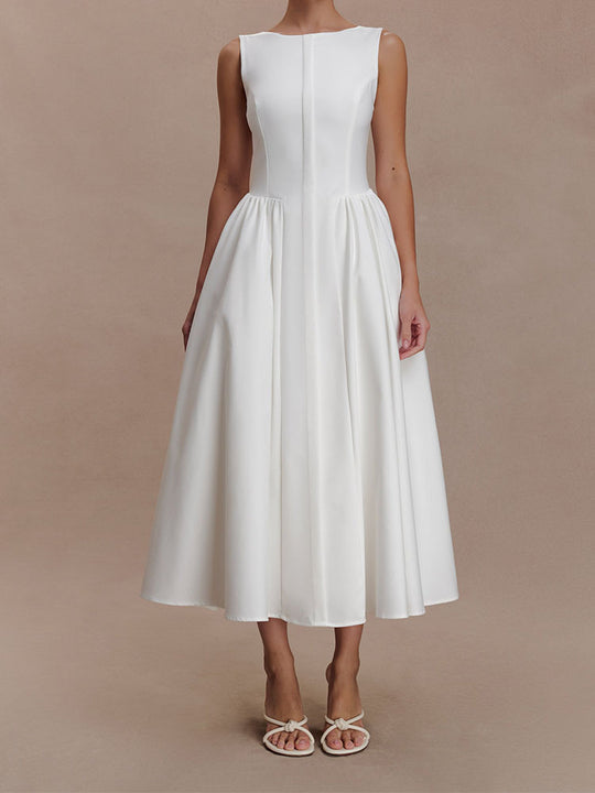 Damen Elegantes Midikleid mit femininen A-Linien-Rock EB